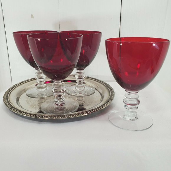 Duncan Miller Ruby Red water wine goblet 5 5/8" blown glass stemware USA - Picture 7 of 10